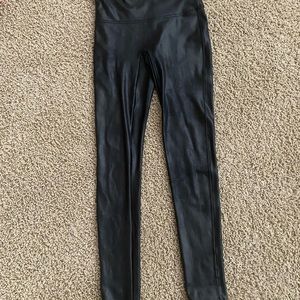 Black Spanx faux leather leggings in medium